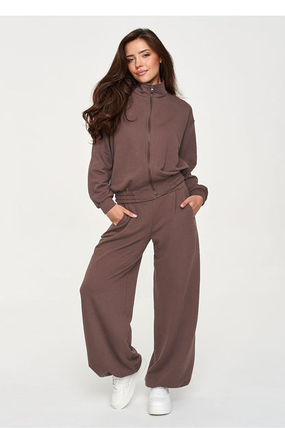 Mocha Momentum Zip Hoodie Wide-Leg Set – Brown — view 1