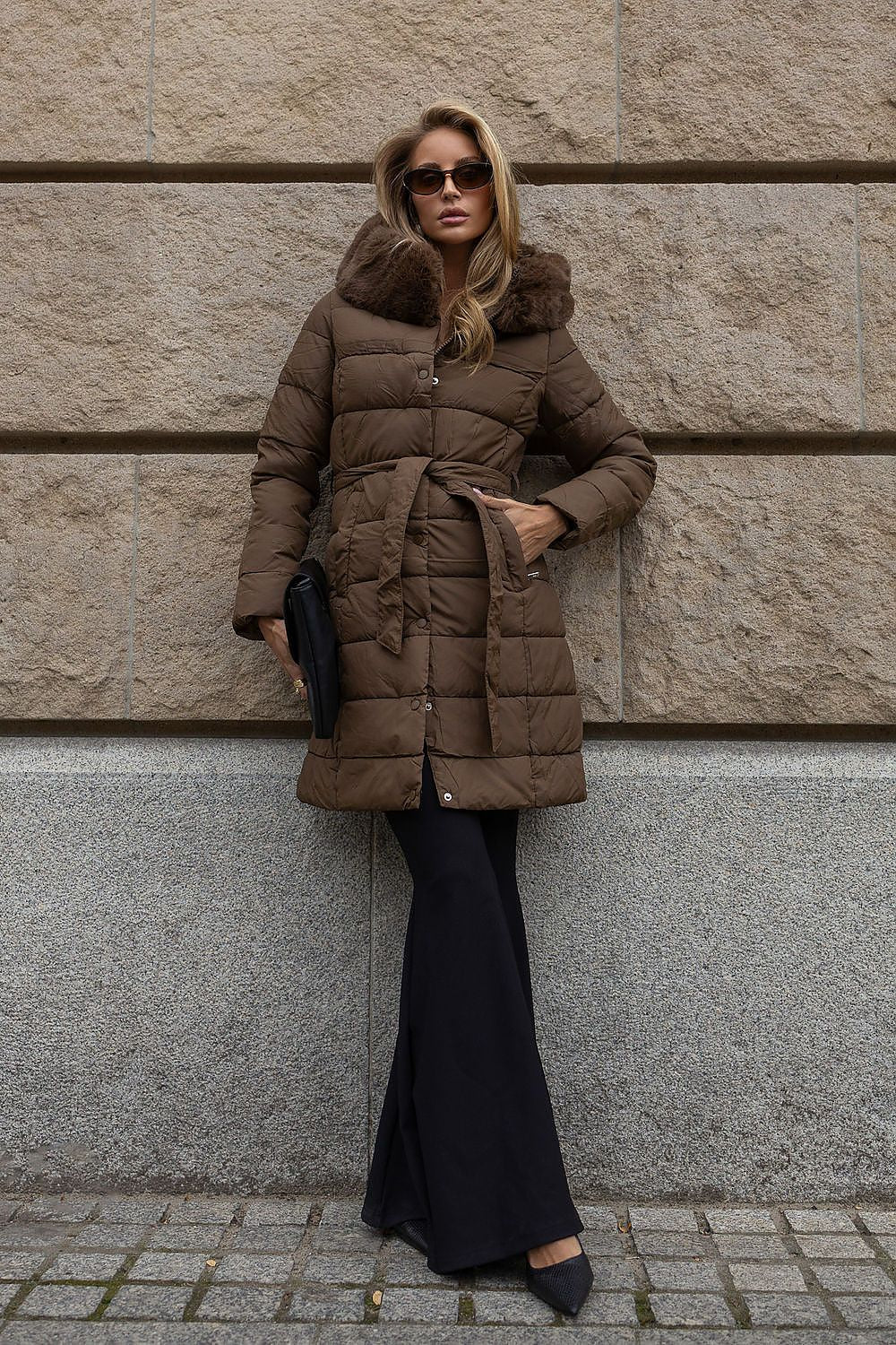 Brownstone Shelter Quilted Midi Coat – Brown — view 1