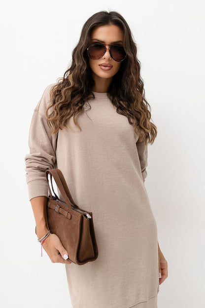 Oat Ease Oversized Sweatshirt Dress – Beige — view 1