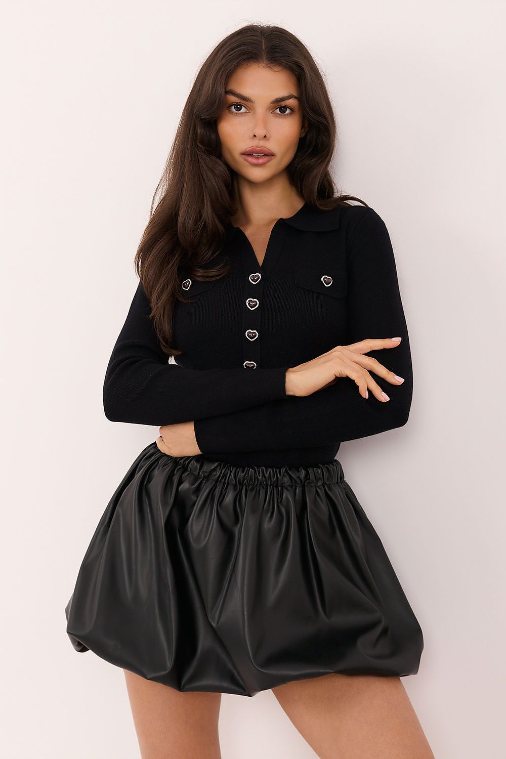 Noir Court V-Neck Polo Sweater – Black — view 1