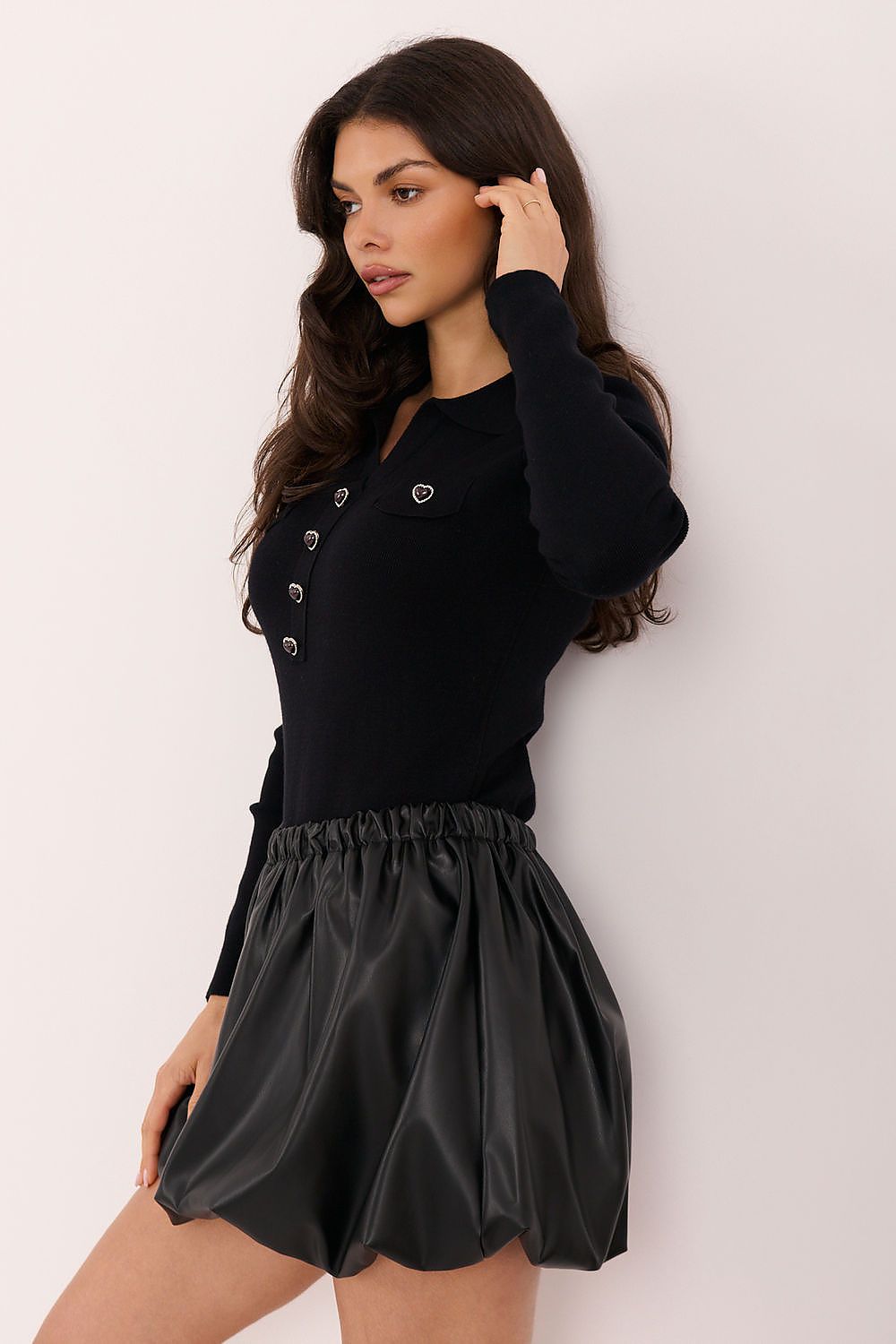 Noir Court V-Neck Polo Sweater – Black — view 2