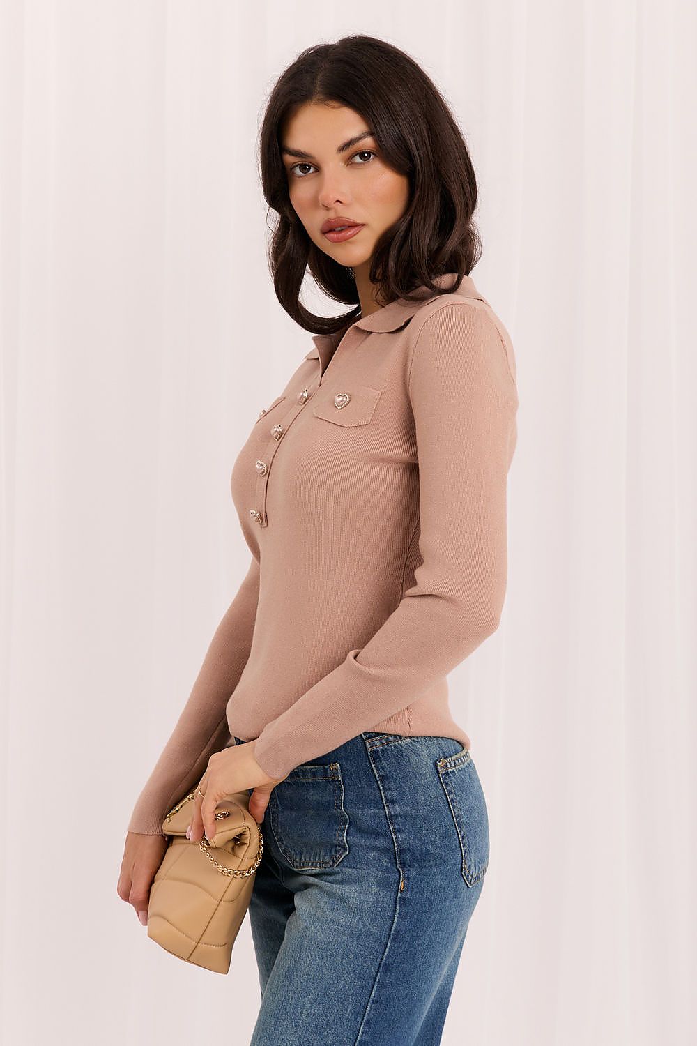 Cocoa Court V-Neck Polo Sweater – Brown — view 1