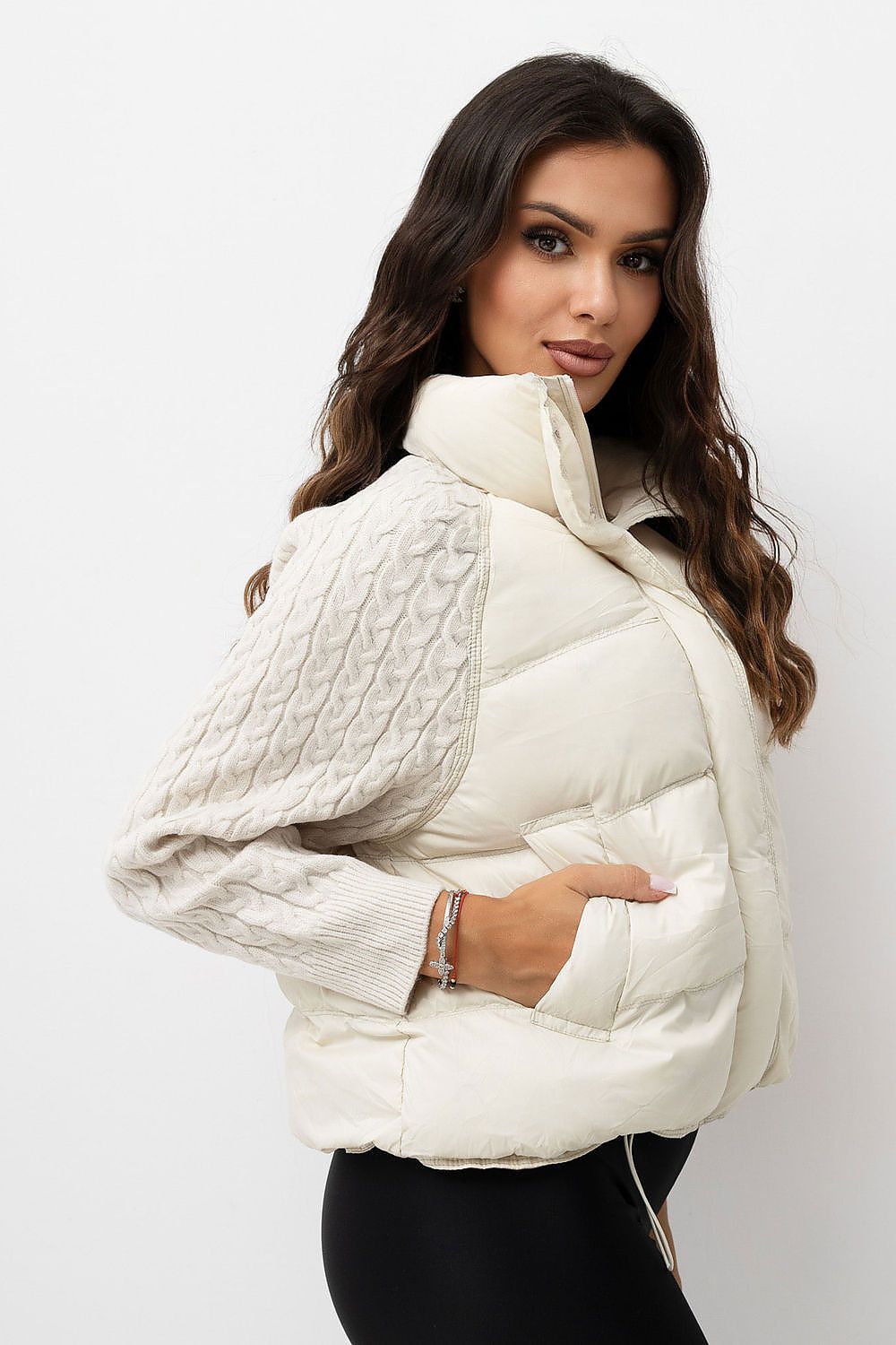 Sandline Sweater-Sleeve Quilted Jacket – Beige — view 1