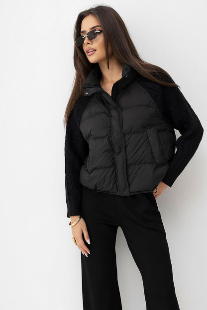 Noirline Sweater-Sleeve Quilted Jacket – Black — view 1