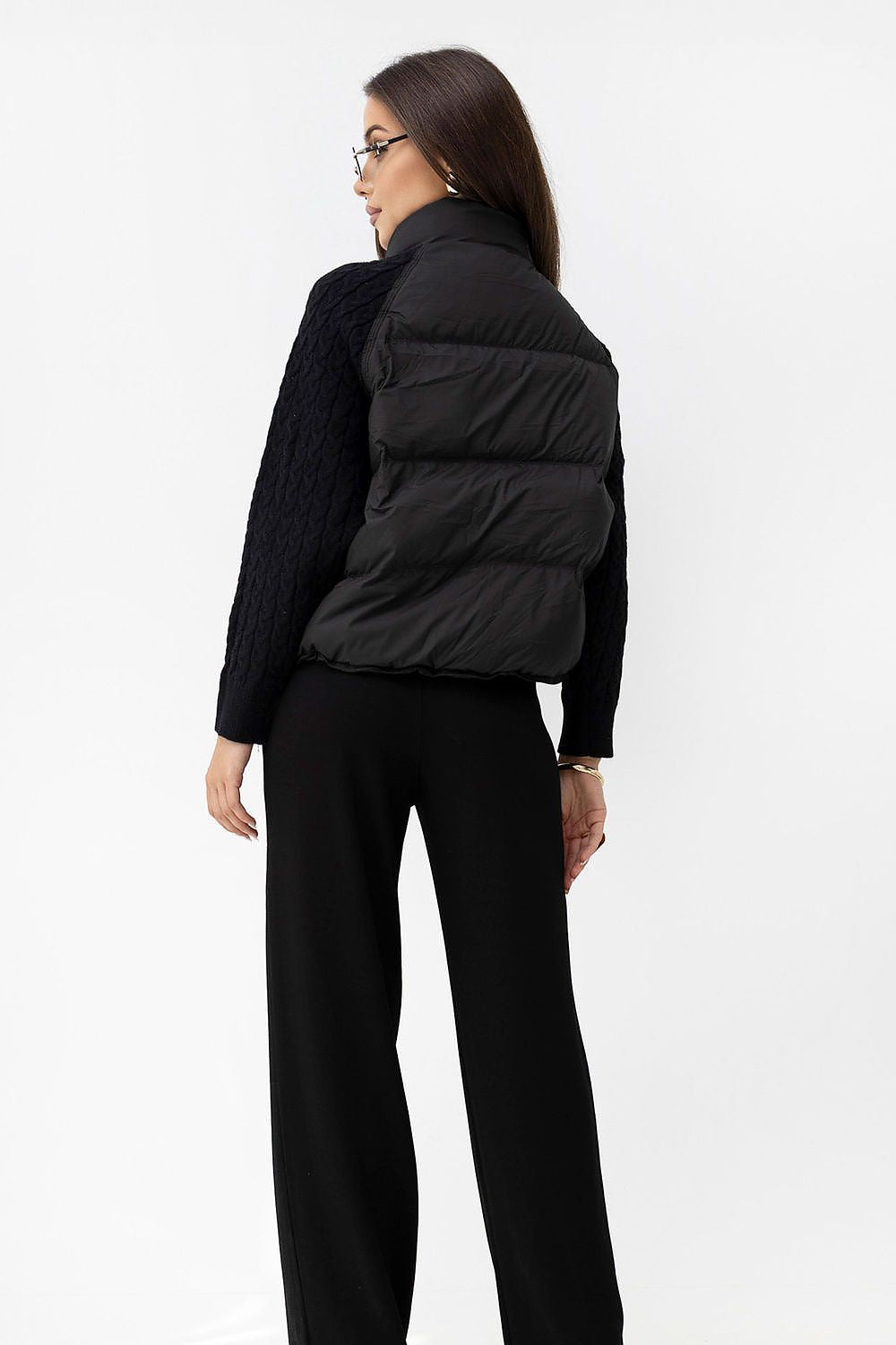 Noirline Sweater-Sleeve Quilted Jacket – Black — view 2