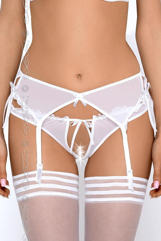 Axami Women's Garter Belt - Delicate Tulle Mesh with Side Slits, Charming Frills and Satin Bow by Axami