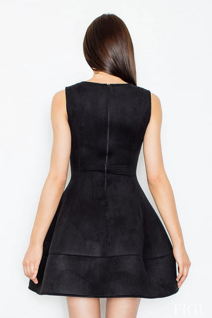 Figl Elegant Bomber Dress with Open Shoulders - Suede Imitating Material and Decorative Stitching by Figl