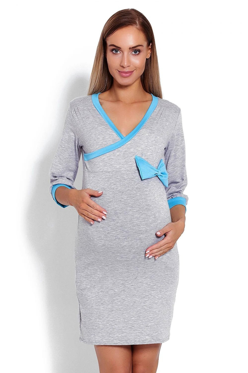 Contrast-Bow Wrap-Neck Nursing Nightgown — product image 7