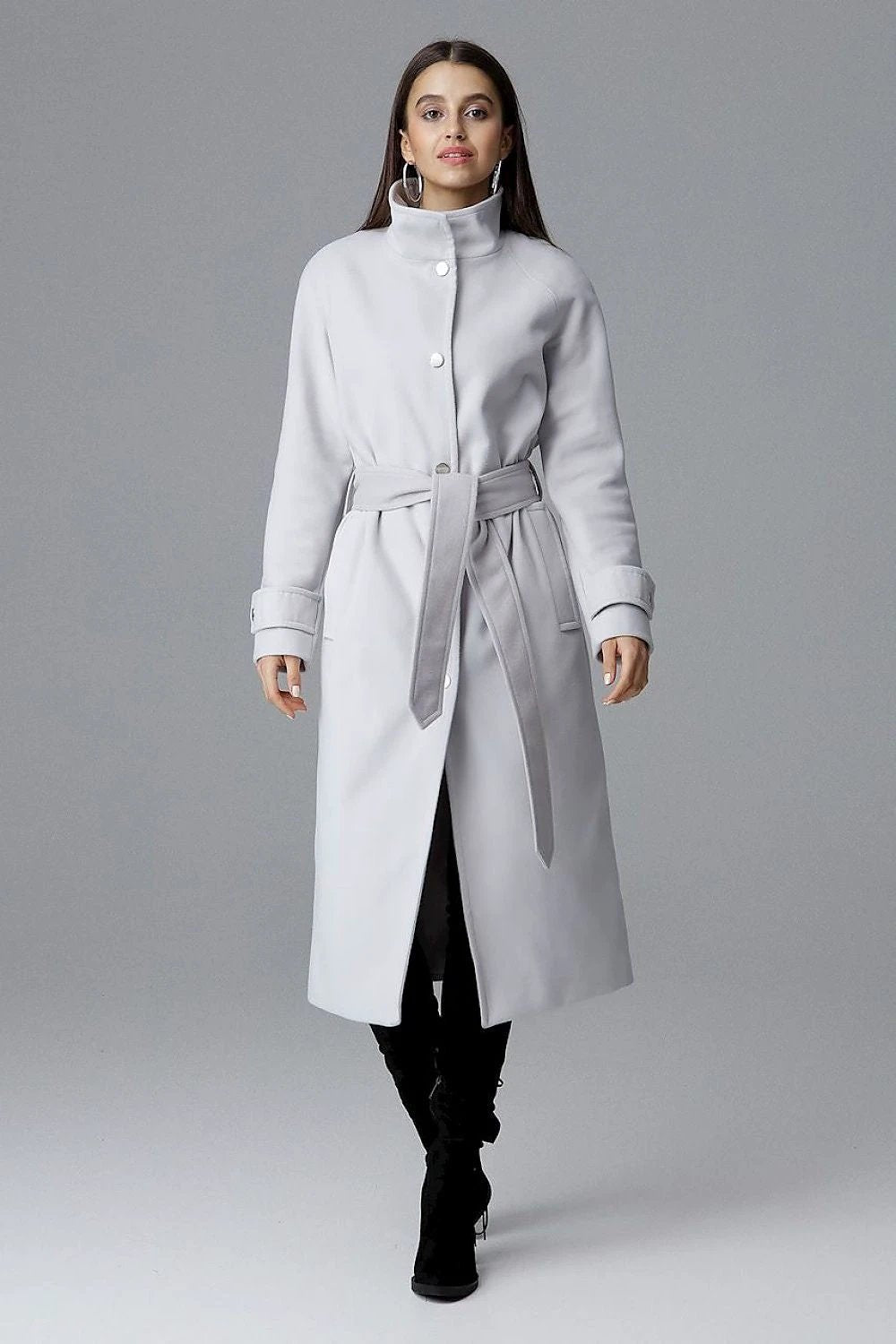 Figl Coat Model 124381 - Elegant Single-Breasted Long Coat With Slit For Comfort by Figl