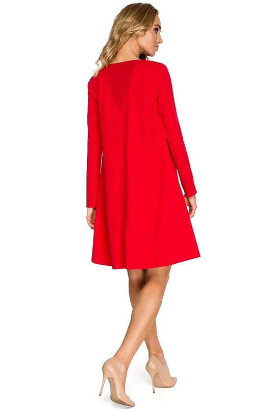 Stylove Women's Cocktail Dress Model 124803 - Chic Flared Style with Pockets and Chiffon Insert by Stylove