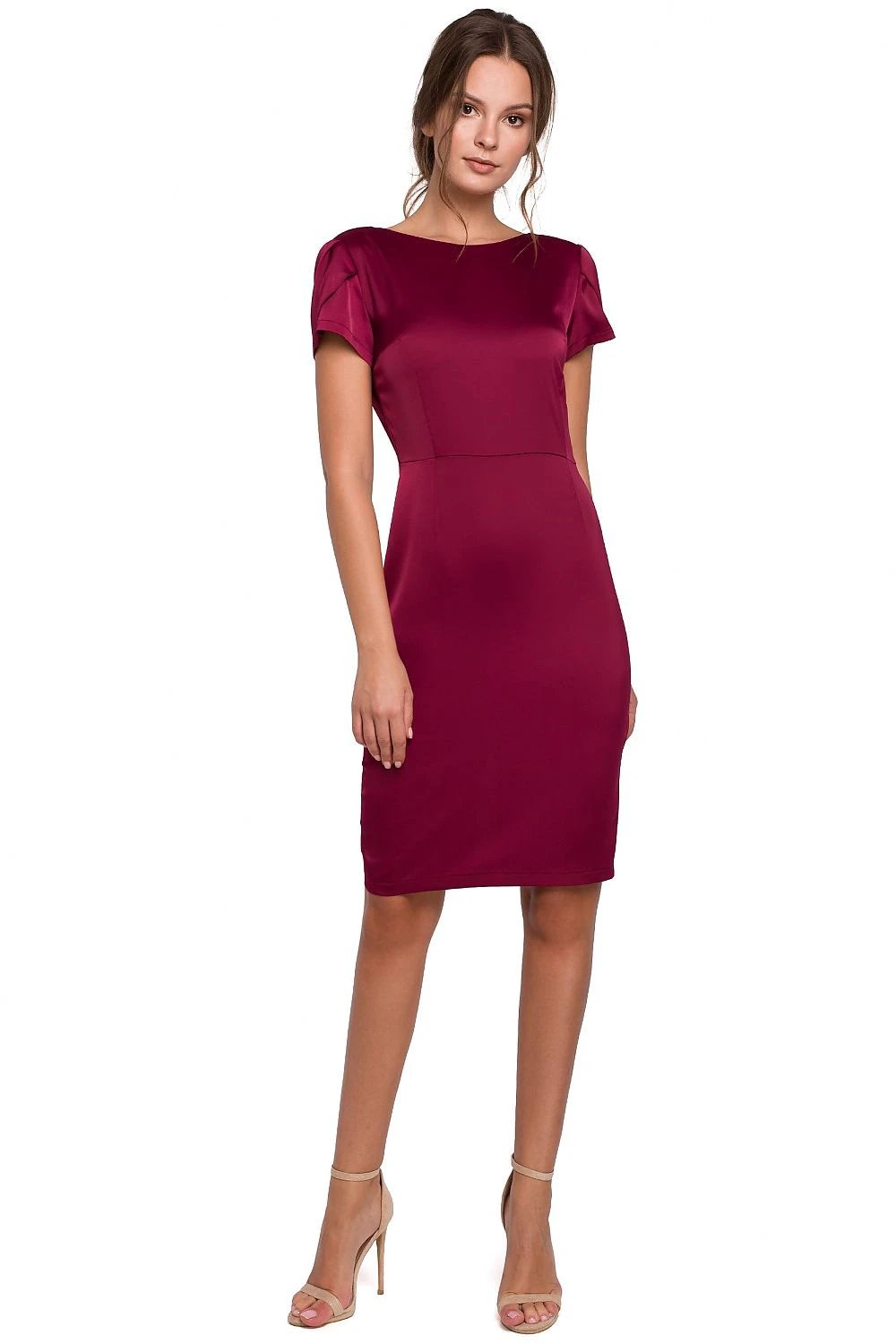 Makover Women's Red Cocktail Dress - Elegant Draped Back Neckline, Flowy Sleeves, and Comfortable Polyester Blend by Makover