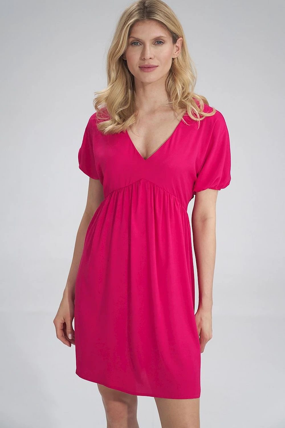 Figl Daydress Model 154657 - Loose-Fitting Knee-Length Dress with Sweetheart Neckline and Elastic Sleeves by Figl