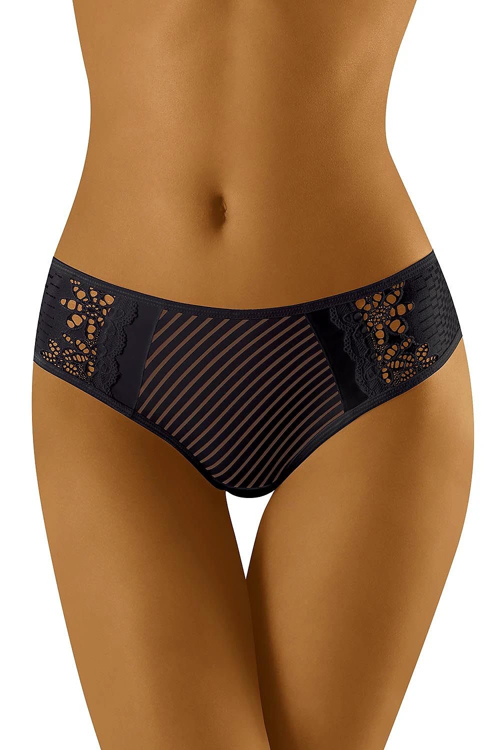 Higher-Rise Lace-and-Ribbed Thong – Black