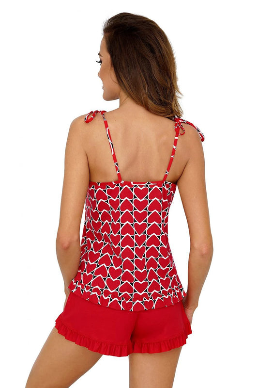 Donna Red Women's Two-Piece Pajamas - Heart-Shaped Blouse, Feminine Cut, and Ultimate Comfort by Donna