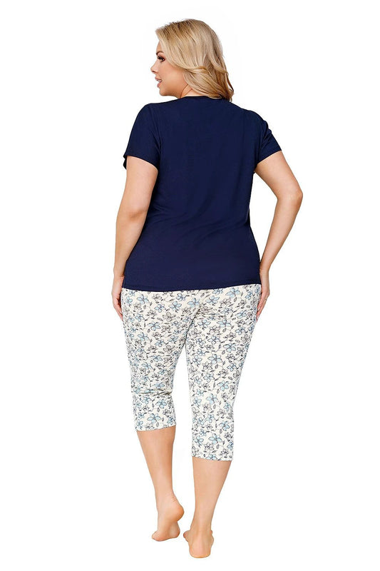 Donna Comfortable Plus Size Women's Pajamas - Featuring Lace Trim, Short Sleeves, and Floral Print by Donna