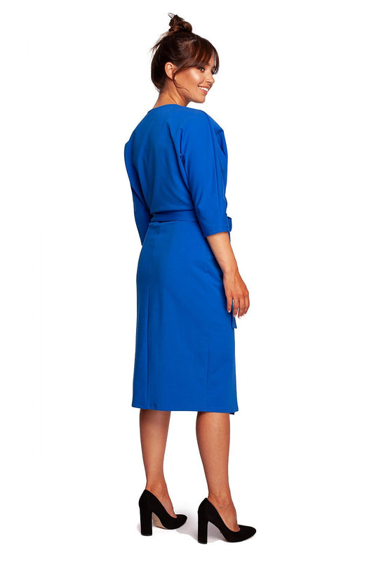BeWear Cotton Knit Envelope Dress With Side Tie - Feminine Knee-Length Comfort and Elegance by BeWear