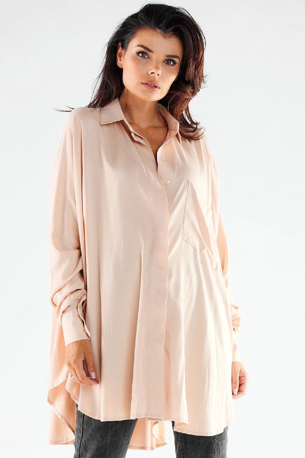 awama Oversized Long-Sleeve Shirt – White – Style 173909 – view 10