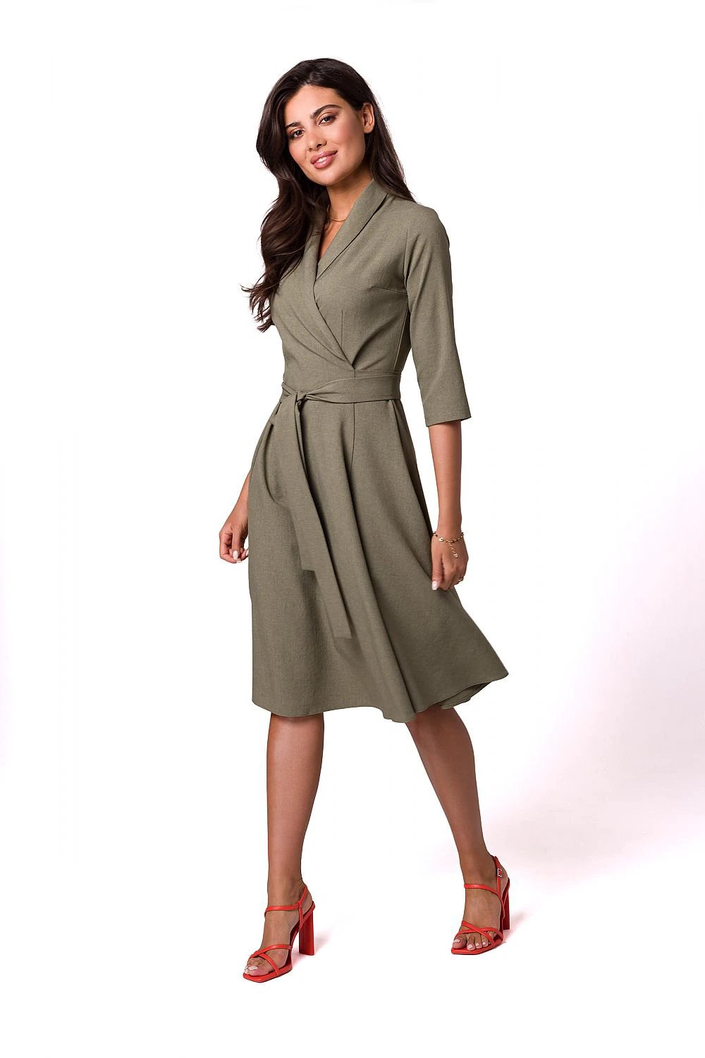 BeWear Women's Envelope Cut Daydress - Flared Bottom with Shawl Collar and Belt Tie by BeWear