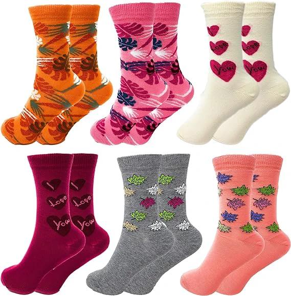 6 Pairs Women’s Colorful Combed Cotton Crew Socks – Soft, Breathable & Stylish – Size 9-11 by AWS/American Made
