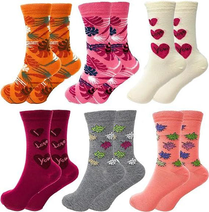 6 Pairs Women’s Colorful Combed Cotton Crew Socks – Soft, Breathable & Stylish – Size 9-11 by AWS/American Made