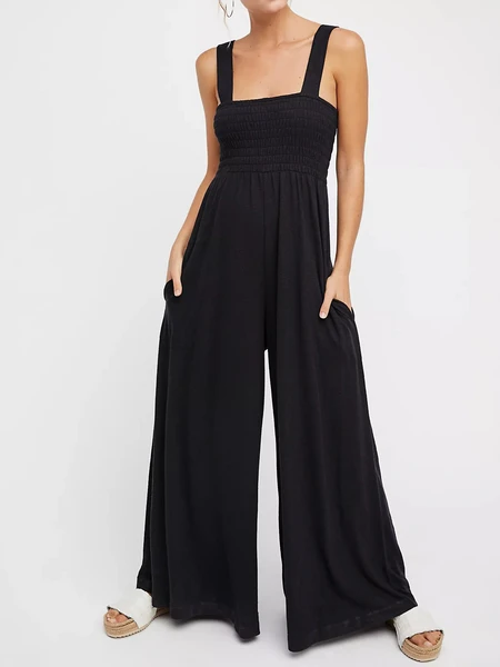 V-Neck Wide-Leg Jumpsuit with Pockets