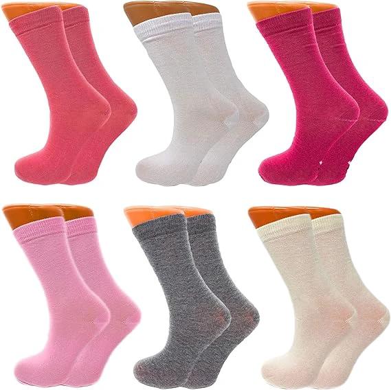 6 Pairs Women’s Colorful Combed Cotton Crew Socks – Soft, Breathable & Stylish – Size 9-11 by AWS/American Made
