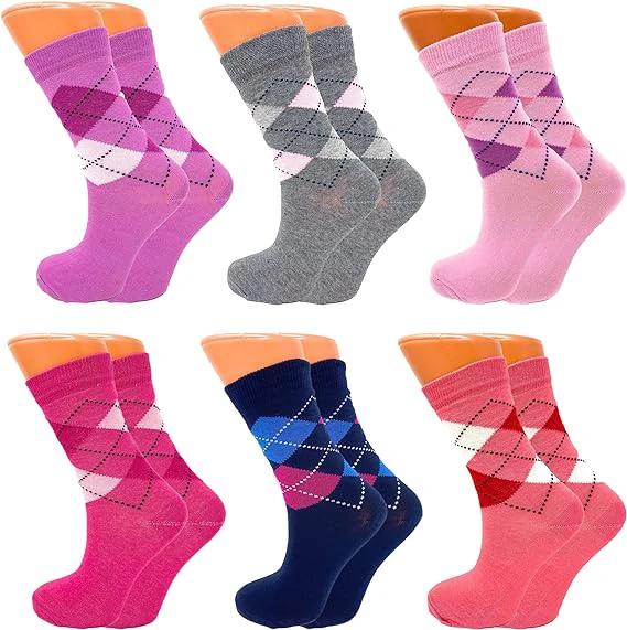 6 Pairs Women’s Colorful Combed Cotton Crew Socks – Soft, Breathable & Stylish – Size 9-11 by AWS/American Made