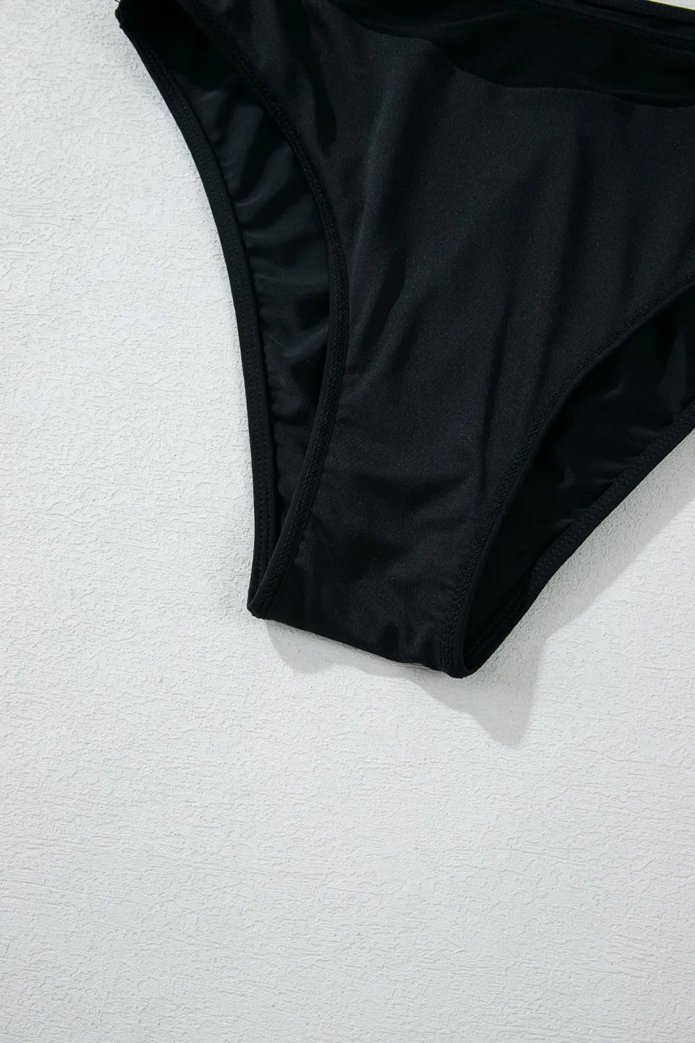 Sheer Mesh Edged Halter V Neck Push Up Bikini Set by Trendsi