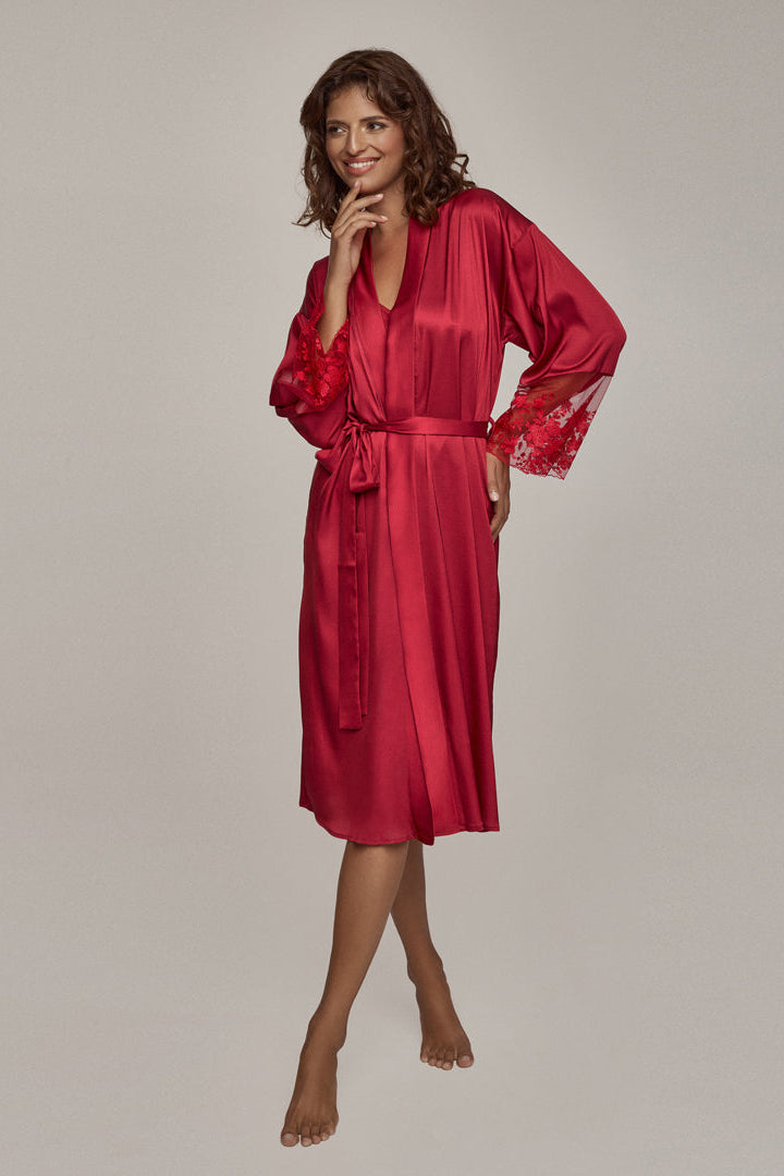 Long Sleeve Satin Bathrobe Ruby Red Tango-2