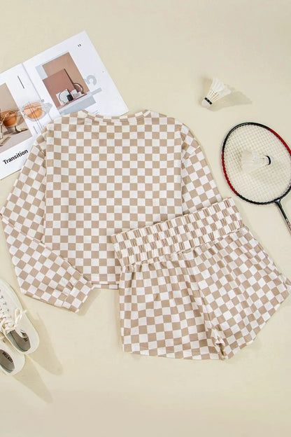 Checkered Long Sleeve Top and Skirt Two-Piece Set by Trendsi
