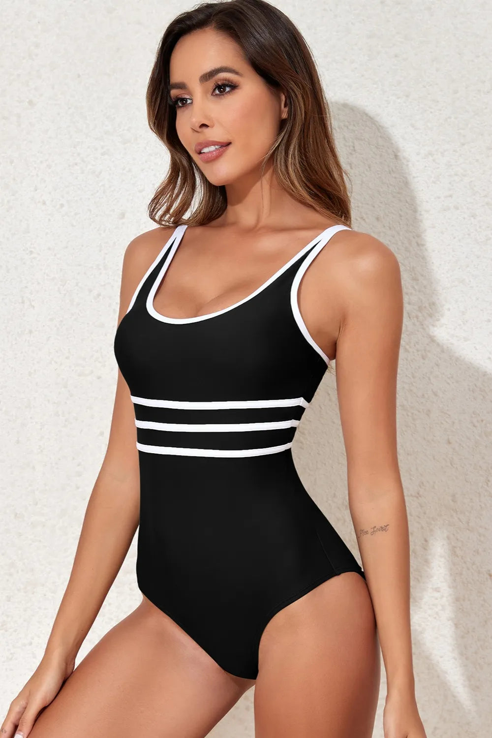 Contrast Trim Scoop Neck One-Piece Swimwear by Trendsi