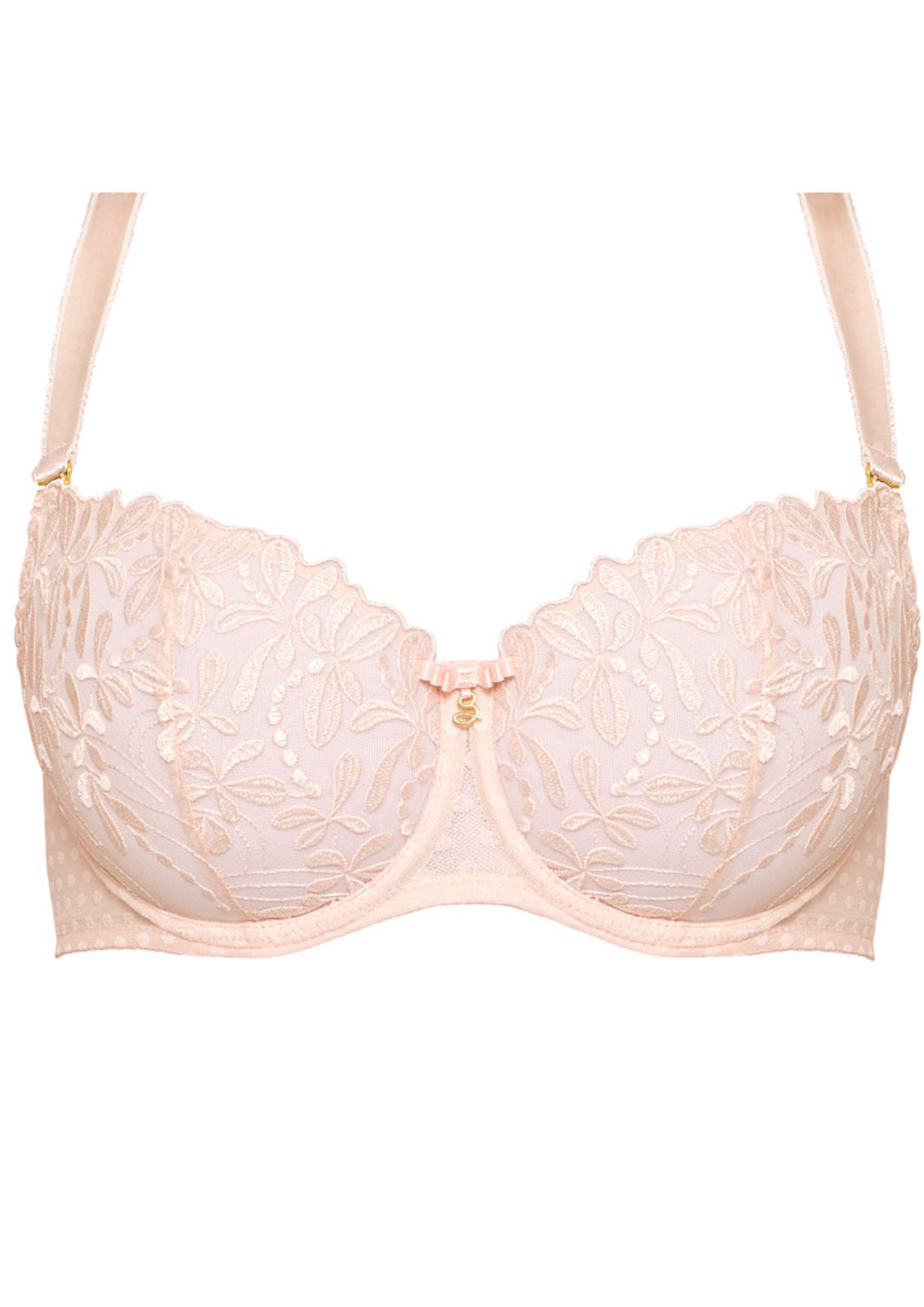 Samanta Donna Powder Rose Sheer Mesh Embroidered Balconette Bra