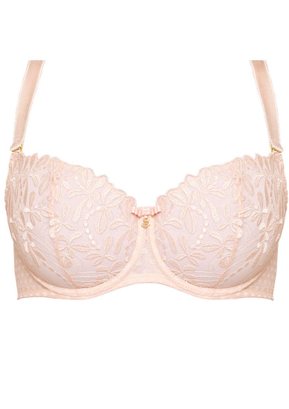 Samanta Donna Powder Rose Sheer Mesh Embroidered Balconette Bra