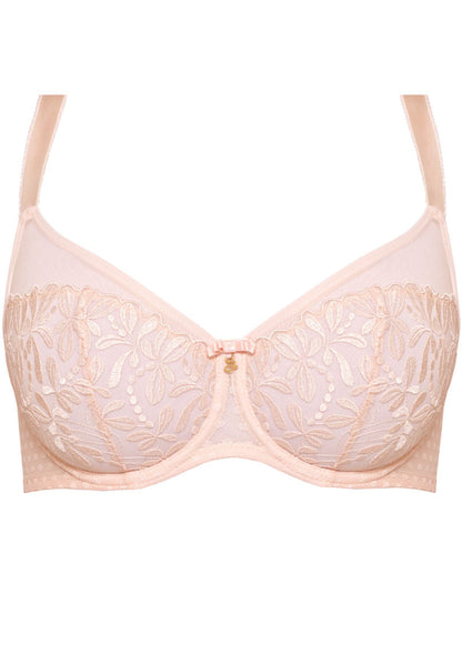 Samanta Donna Powder Rose Sheer Mesh Embroidered Underwire Bra
