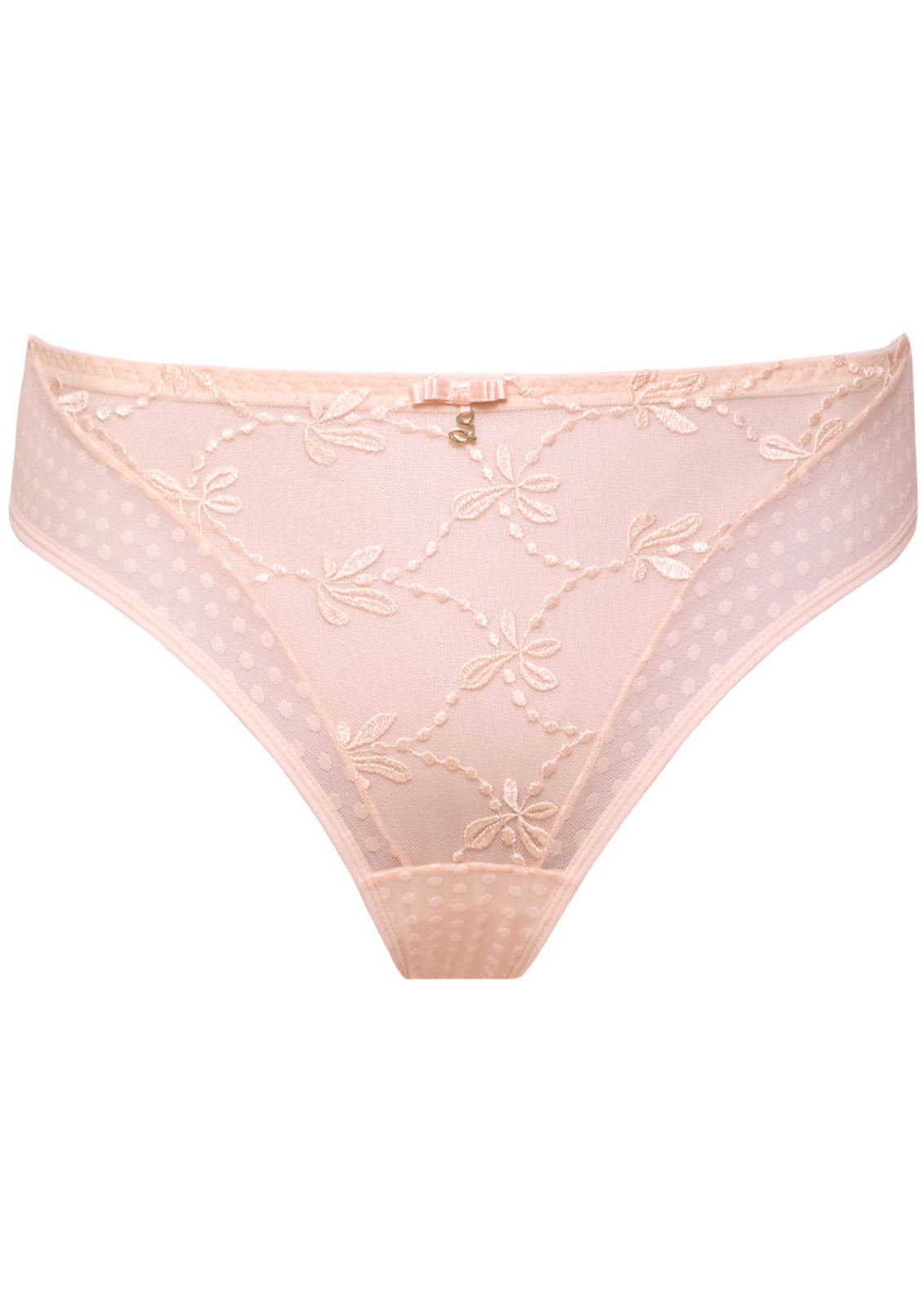 Samanta Donna Powder Rose Sheer Mesh Tulle Embroidered Tanga Panty