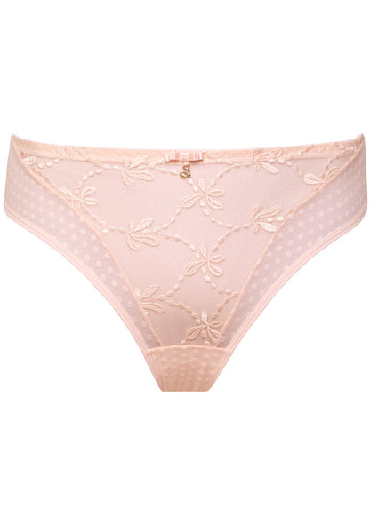 Samanta Donna Powder Rose Sheer Mesh Tulle Embroidered Tanga Panty
