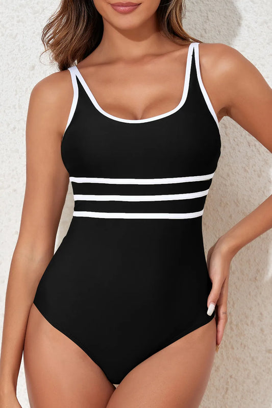 Contrast Trim Scoop Neck One-Piece Swimwear by Trendsi