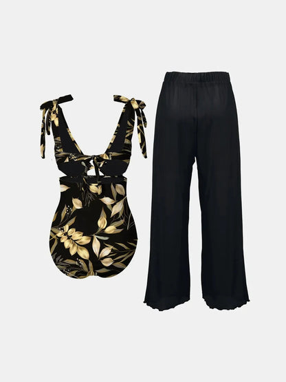 FAM-FAM Cutout Tied Bodysuit and Pants Swim Set by Trendsi