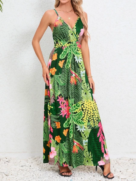 Floral V-Neck Backless Cami Dress