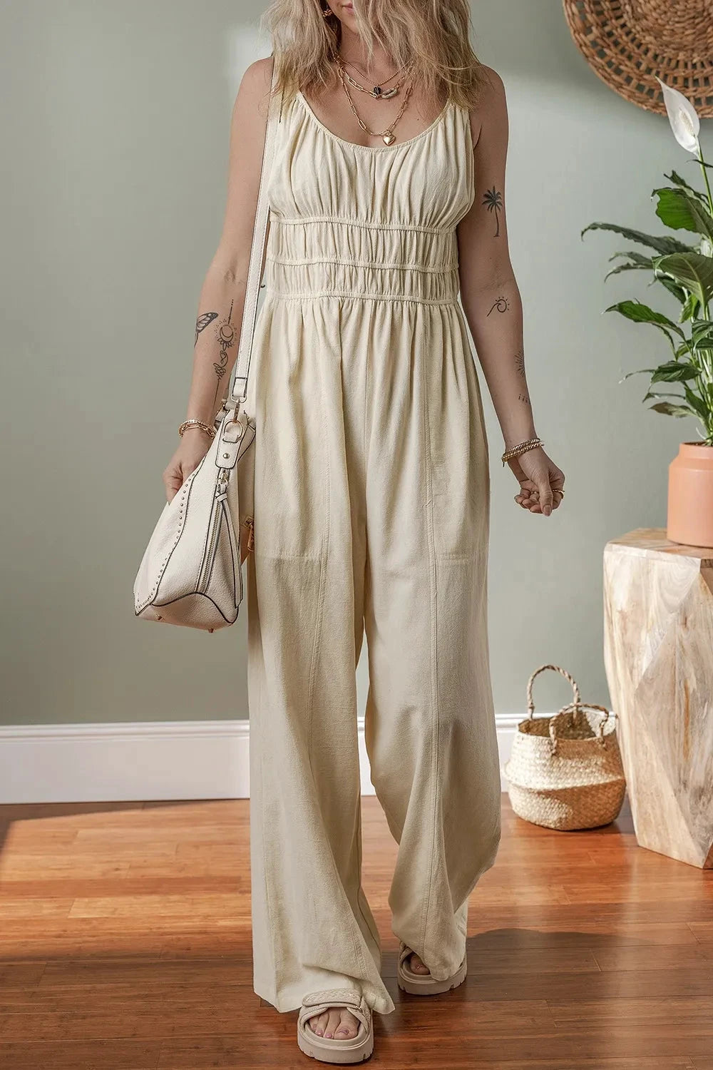Ruched Sleeveless Wide Leg Jumpsuit by Trendsi