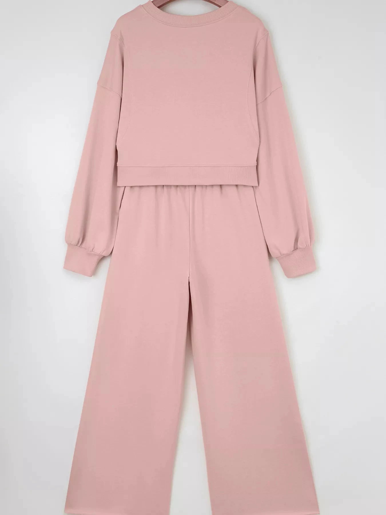 Drop Shoulder Puff Sleeve Crop Top and Drawstring Wide Leg Pants Set by Trendsi
