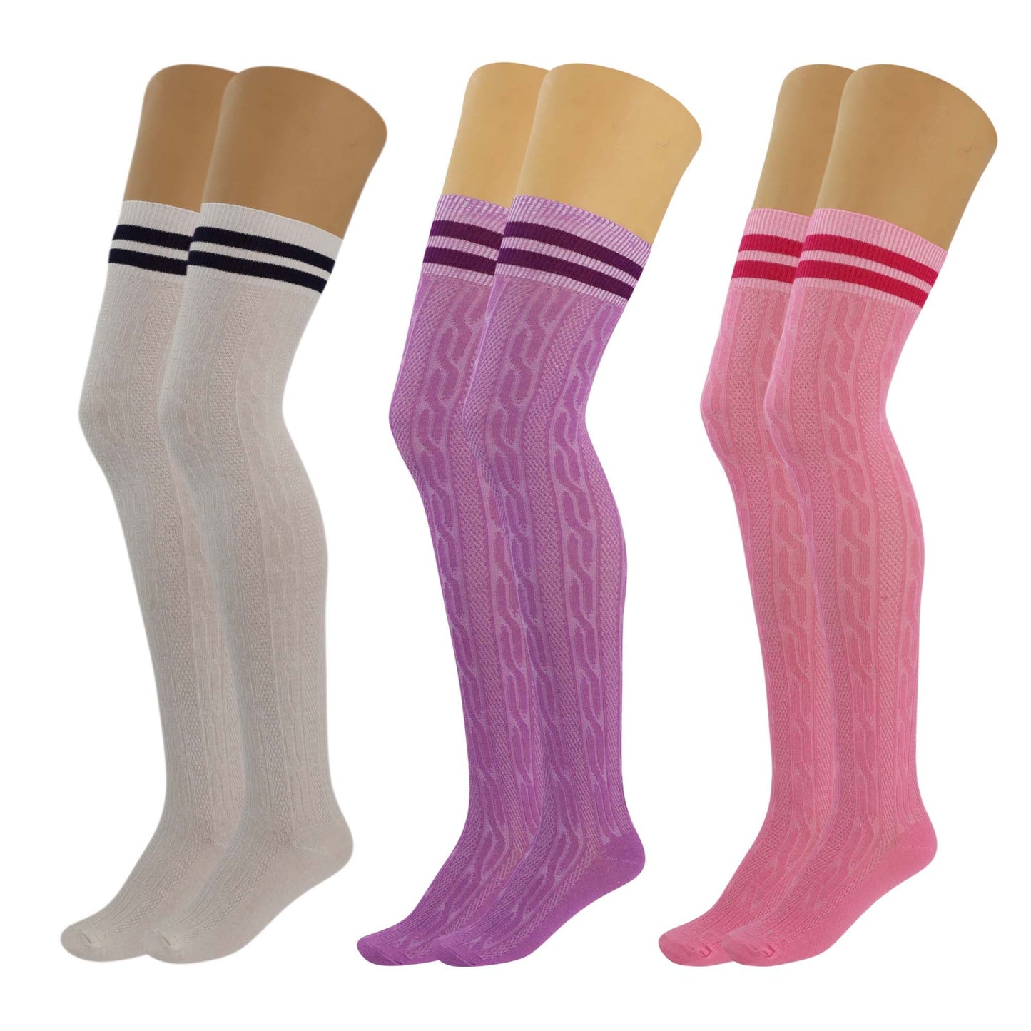 3 Pairs Women’s Colorful Thigh-High Over-the-Knee Boot Socks – Soft, Stretchy, Warm Knitted Stockings, Size 5-10-6