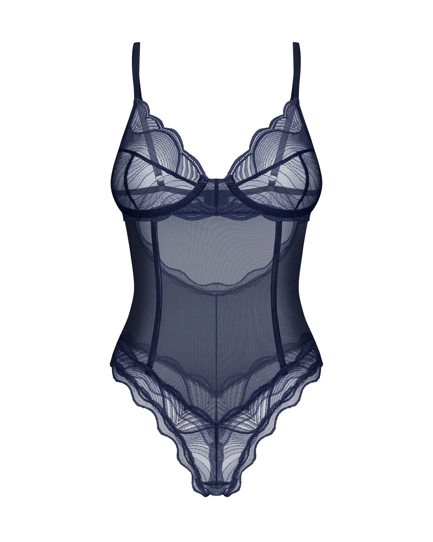 Obsessive Nightly Blue Sheer Crotchless Underwire Teddy