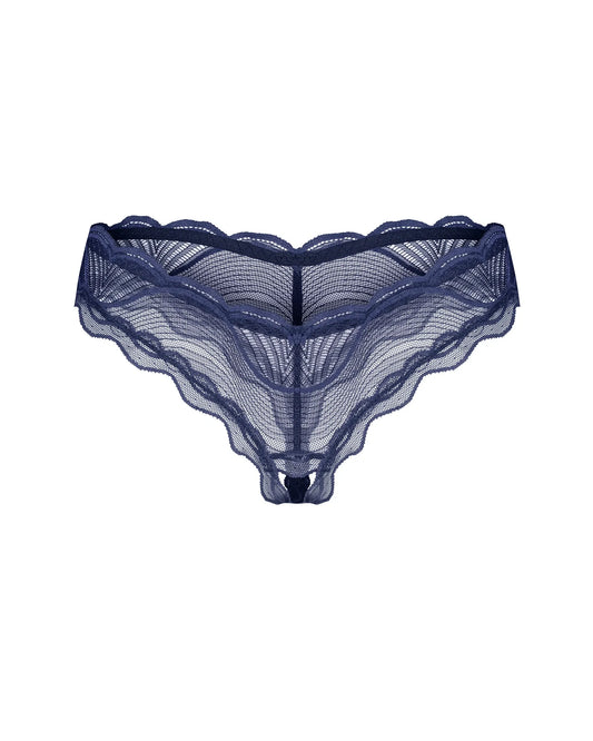 Nightly Blue Sheer Crotchless Thong Panty