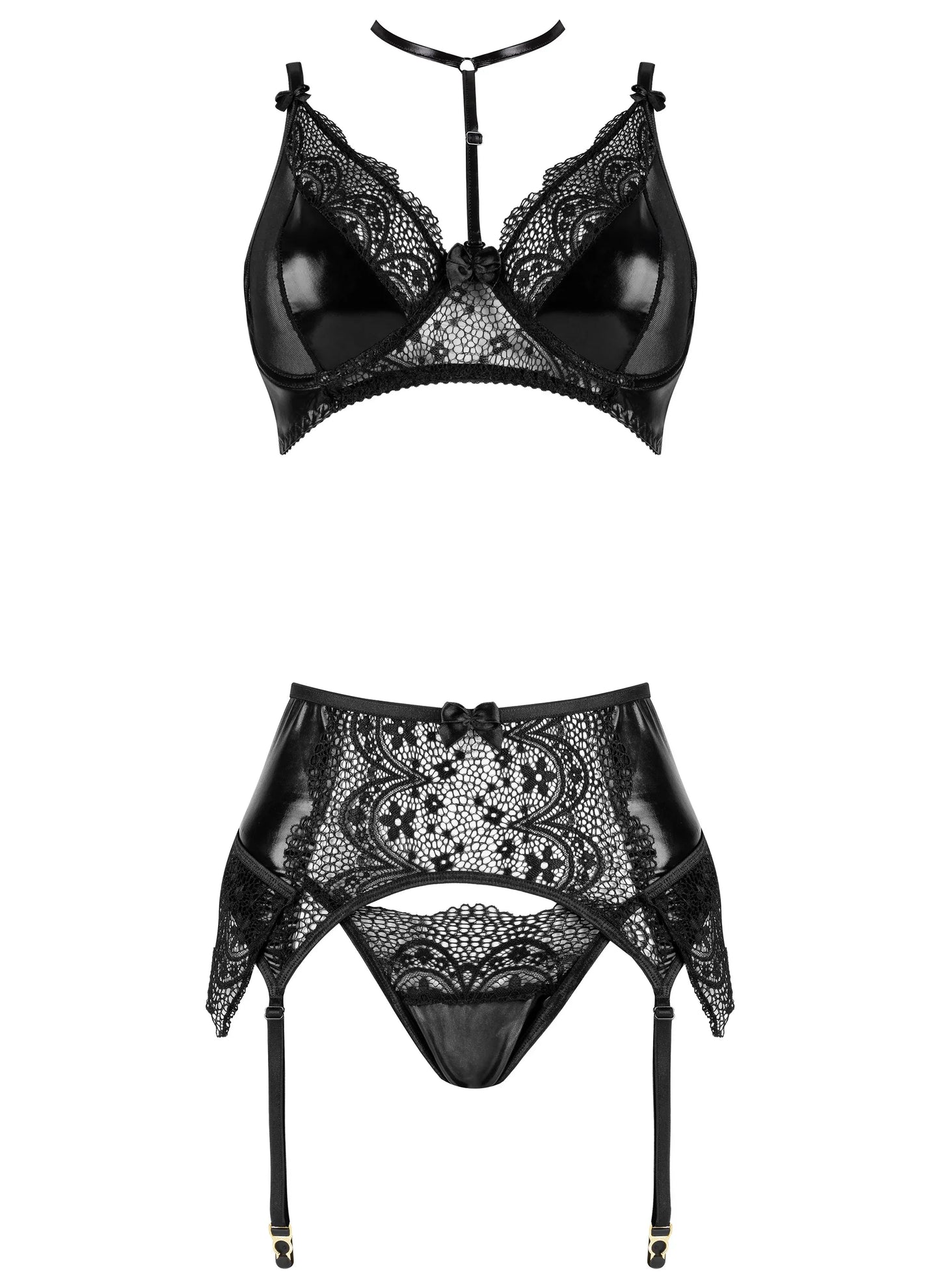 Beauty Night Noir Fantasy Sheer Lace Bra Garter Belt & G-String
