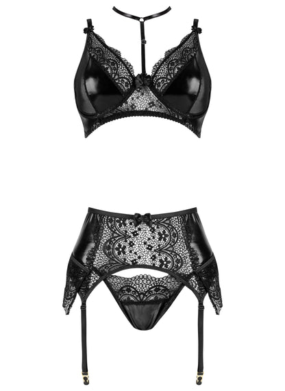 Beauty Night Noir Fantasy Sheer Lace Bra Garter Belt & G-String