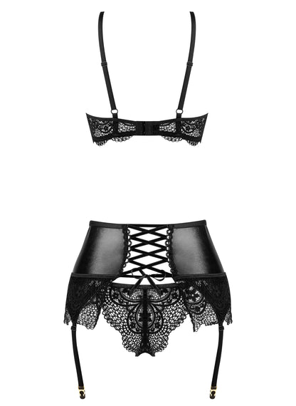 Beauty Night Noir Fantasy Sheer Lace Bra Garter Belt & G-String