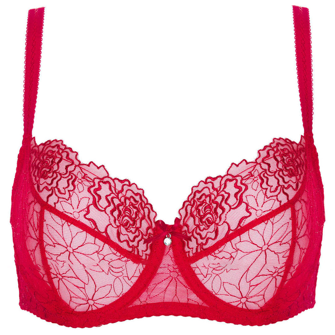 Gorteks Pamela Red Sheer Mesh Balconette Bra