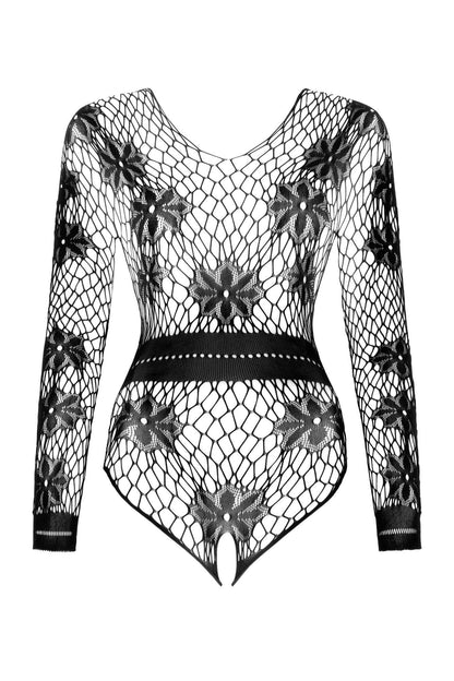 Beauty Night Regina Black Sexy Long Sleeve Fishnet Bodysuit