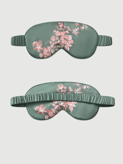 Green Charmeuse Floral Asian Inspired Sleep Mask